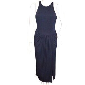 CINQ A SEPT Dress, 8, Blue Sheath, Pleated waist, Tank upper, Tall Vent, Midi